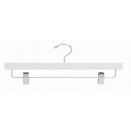 Wooden Trouser and Skirt Hanger with Clips, White Finish with Chrome Hardware