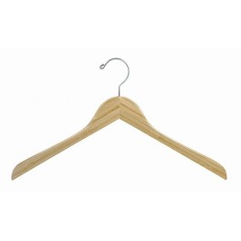 Sloped Wooden Dress Hanger, Light Bamboo with Chrome Hardware
