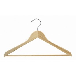 Sloped Wooden Hanger with Trouser Bar, Light Bamboo with Chrome Hardware