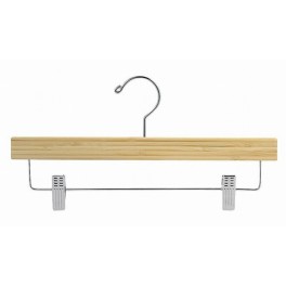 Wooden Trouser and Skirt Hanger with Clips, Light Bamboo with Chrome Hardware