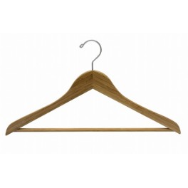 Sloped Wooden Hanger with Trouser Bar, Dark Bamboo with Chrome Hardware