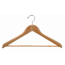 Heavy Duty Shaped Cedar Suit Hanger with Grip Trouser Bar, Cedar with Chrome Hardware