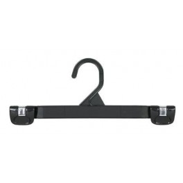 Pants/Skirt Hanger with Clasp Clips and Stationary Hook, Black Plastic, 10"