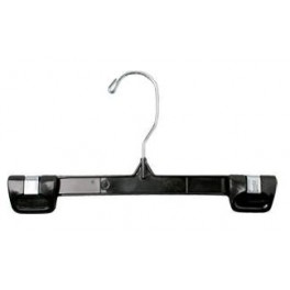 Pants/Skirt Hanger with Clasp Clips and Swivel Hook, Black Plastic, 10"
