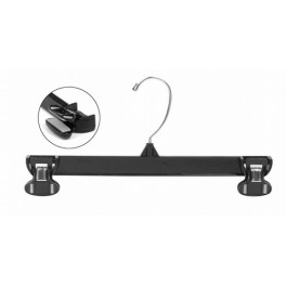 Pants/Skirt Hanger with Squeeze Clips and Swivel Hook, Black Plastic, 12" - Black