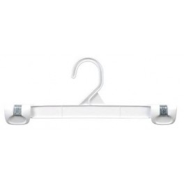 Pants/Skirt Hanger with Clasp Clips at Stationary Hook, White Plastic, 10"