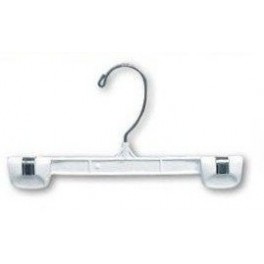 Pants/Skirt Hanger with Clasp Clips and Swivel Hook, White Plastic,  10"