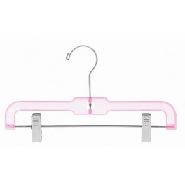 Pant and Skirt Hanger with Clips, Pink Translucent Plastic, Child's 12"