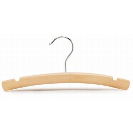 Curved Wooden Hanger with Notches, Natural Finish with Chrome Hardware, 10”