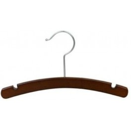Curved Wooden Hanger with Notches, Walnut Finish with Chrome Hardware, 10”