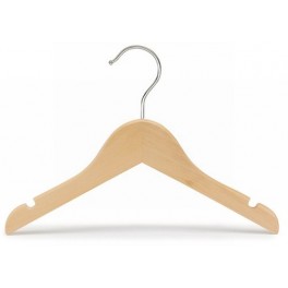 Shaped Wooden Coat Hanger with Notches, Walnut Finish with Brass Hardware, 11”