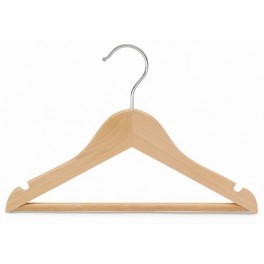 Sloped Wooden Hanger with Notches and Grip Bar, Natural Finish with Chrome Hardware, 11”