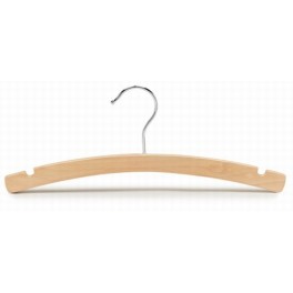 Curved Wooden Hanger with Notches, Natural Finish with Chrome Hardware, 12”ger