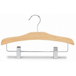 Sculpted Wooden Suit Hanger with Clips, Natural Finish with Chrome Hardware, 12”