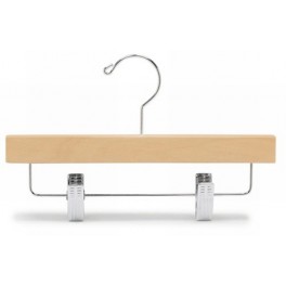Wooden Trouser and Skirt Hanger with Clips, Natural Finish with Chrome Hardware, 11”