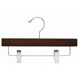 Wooden Trouser and Skirt Hanger with Clips, Walnut Finish with Chrome Hardware, 11”