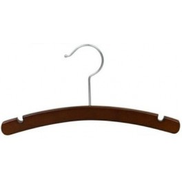Curved Wooden Hanger with Notches, Walnut Finish with Chrome Hardware, 12”