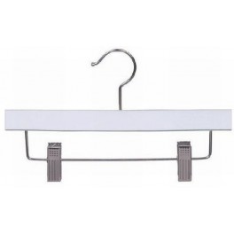 Wooden Trouser and Skirt Hanger with Clips, White Finish with Chrome Hardware, 10”