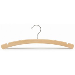Curved Wooden Hanger with Notches, Natural Finish with Chrome Hardware, 14”