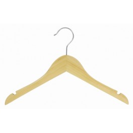 Sloped Wooden Coat Hanger with Notches, Natural Finish with Chrome Hardware, 14”