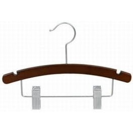 Curved Wooden Hanger with Notches and Trouser Clips, Walnut Finish with Chrome Hardware, 14”