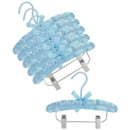 Plush Satin Hangers with Cushioned Clips, Blue, 10” 