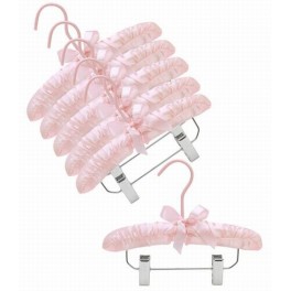 Plush Satin Hangers with Cushioned Clips, Pink, 10” 