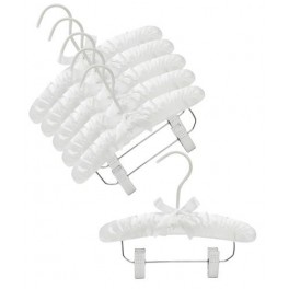 Plush Satin Hangers with Cushioned Clips, White, 10” 