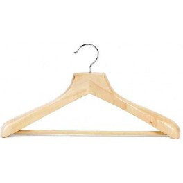 Heavy Duty Shaped Wooden Suit Hanger with Grip Bar, Natural Finish with Chrome Hardware