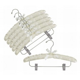 Plush Satin Hangers with Chrome Hook and Cushioned Chrome Clips, Ivory, 15” 