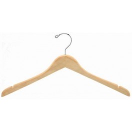 Shaped Wooden Coat Hanger with Notches (Natural Finish with Chrome Hardware)