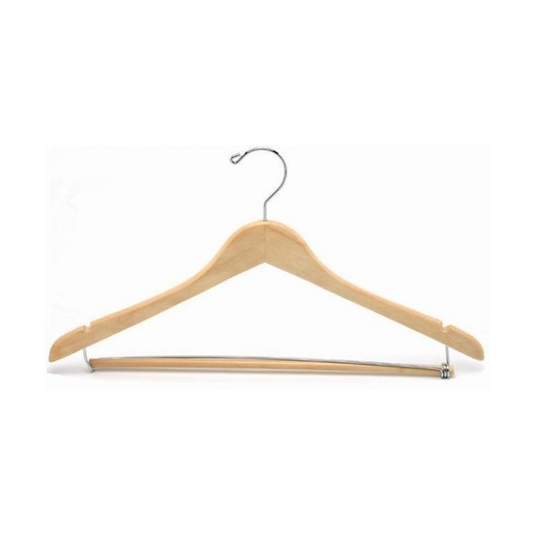 5 LeahWard Strong Premium Wooden Coat Hangers with Round Trouser Bar and Shoulder Notches 