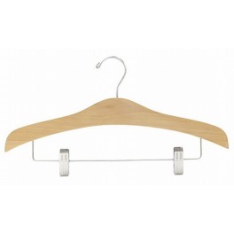 Sculpted Wooden Hanger with Trouser Clips, Natural Finish with Chrome Hardware