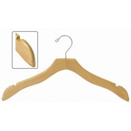 Sculpted Wooden Hanger with Notches, Natural Finish with Chrome Hardware