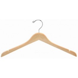 Sloped Wooden Dress Hanger with Notches, Natural Finish with Chrome  Hardware - HangersWholeSale