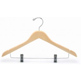 Sloped Wooden Dress Hanger with Notches, Natural Finish with Chrome  Hardware - HangersWholeSale