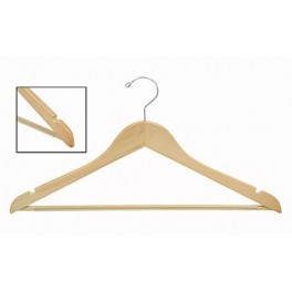 Sloped Wooden Dress Hanger with Notches, Natural Finish with Chrome  Hardware - HangersWholeSale