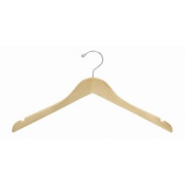 Sloped Wooden Hanger, Petite Size.  Natural Finish with Chrome Hardware