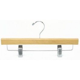 International Hanger Wooden Junior Combo Hanger Natural Finish with Chrome Hardware Box of 50