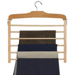 Tiered Wooden Trouser Hanger, Natural Finish with Chrome Hardware