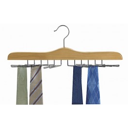 Horizontal Wooden Tie Hanger, Natural Finish with Chrome Hardware