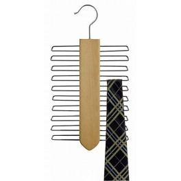 Vertical Wooden Tie Hanger, Natural Finish with Chrome Hardware
