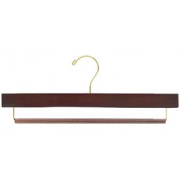 Wooden Trouser Hanger with Grip Bar, Walnut Finish with Brass Hardware