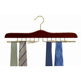 Horizontal Wooden Tie Hanger, Walnut Finish with Brass Hardware