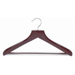 Heavy Duty Shaped Wooden Suit Hanger with Grip Bar, Walnut Finish with Chrome Hardware