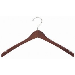 Sloped Wooden Dress Hanger with Notches, Walnut Finish with Chrome Hardware 	