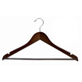 Extra-Wide Wooden Suit Hanger with Trouser Bar, Walnut Finish with Chrome Hardware