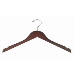 Sloped Wooden Hanger, Petite Size.  Walnut Finish with Chrome Hardware