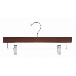 Wooden Trouser and Skirt Hanger with Clips, Walnut Finish with Chrome Hardware