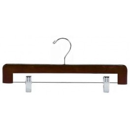 Curved Wooden Trouser and Skirt Hanger with Clips, Walnut Finish with Chrome Hardware